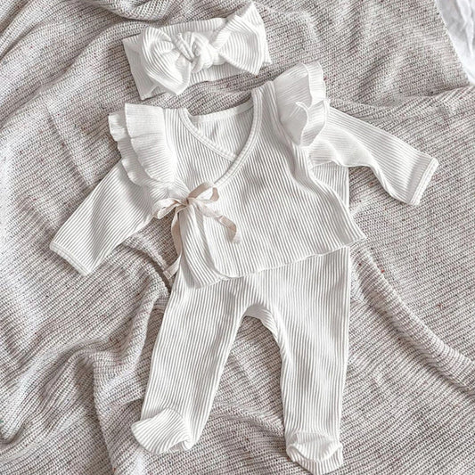 Baby Girl Solid Color Pure Cotton Long Sleeve Tops With Pants Sets