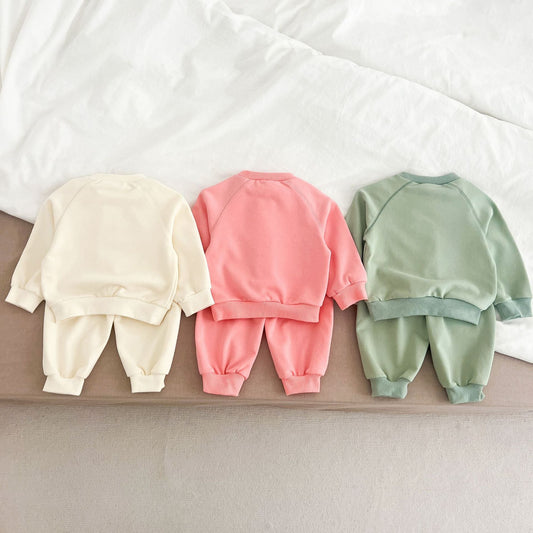 Spring and Autumn Kids Unisex Cute Cartoon Pattern Long Sleeves Top Pullover and Pants clothing Set