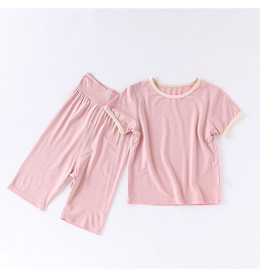 Summer Baby Kids Simple Color Patchwork Top and Plain Pants Casual Clothing Set