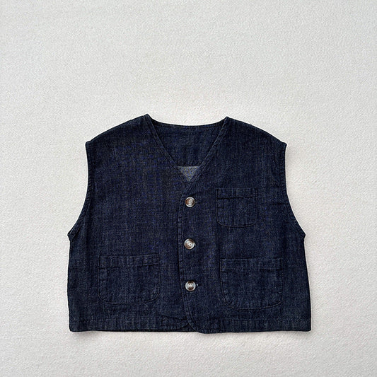Summer New Arrival Kids Unisex V Neck Sleeveless Single Breasted Top Vest