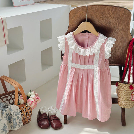 Summer Kids Girls Pleated Sleeveless Ruffle Design Princess Dress