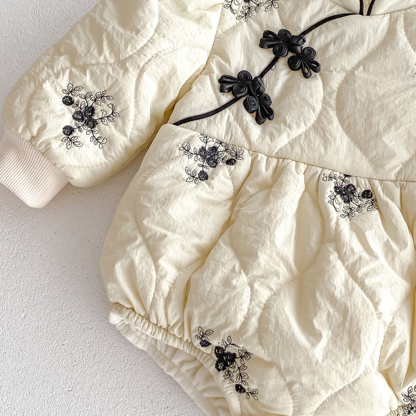 Infant Baby Girl Jacquard Embroidery Thick Warm Long Sleeve One Piece In Winter