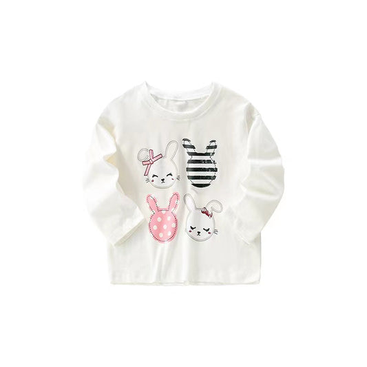 Baby Girl Rabbit Print Pattern Crewneck Long Sleeve Comfy Shirt