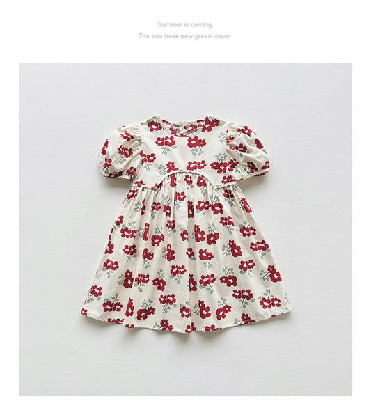 Summer Baby Kids Girls Short-Sleeved Floral Pattern Cute Dress