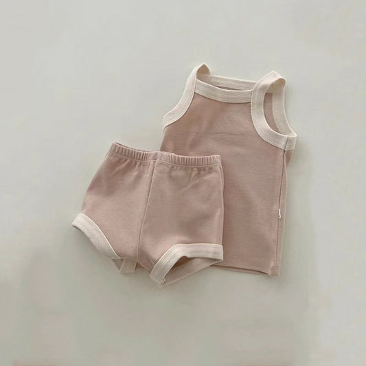 Baby Girl Solid Color Thin Style Pure Cotton Vest Combo Shorts 2 Pieces Sets Home Clothes
