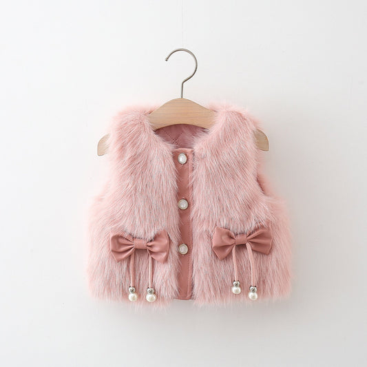 Adorable Infant Baby Girls Sleeveless Single Breasted Sweater Beaded Vest