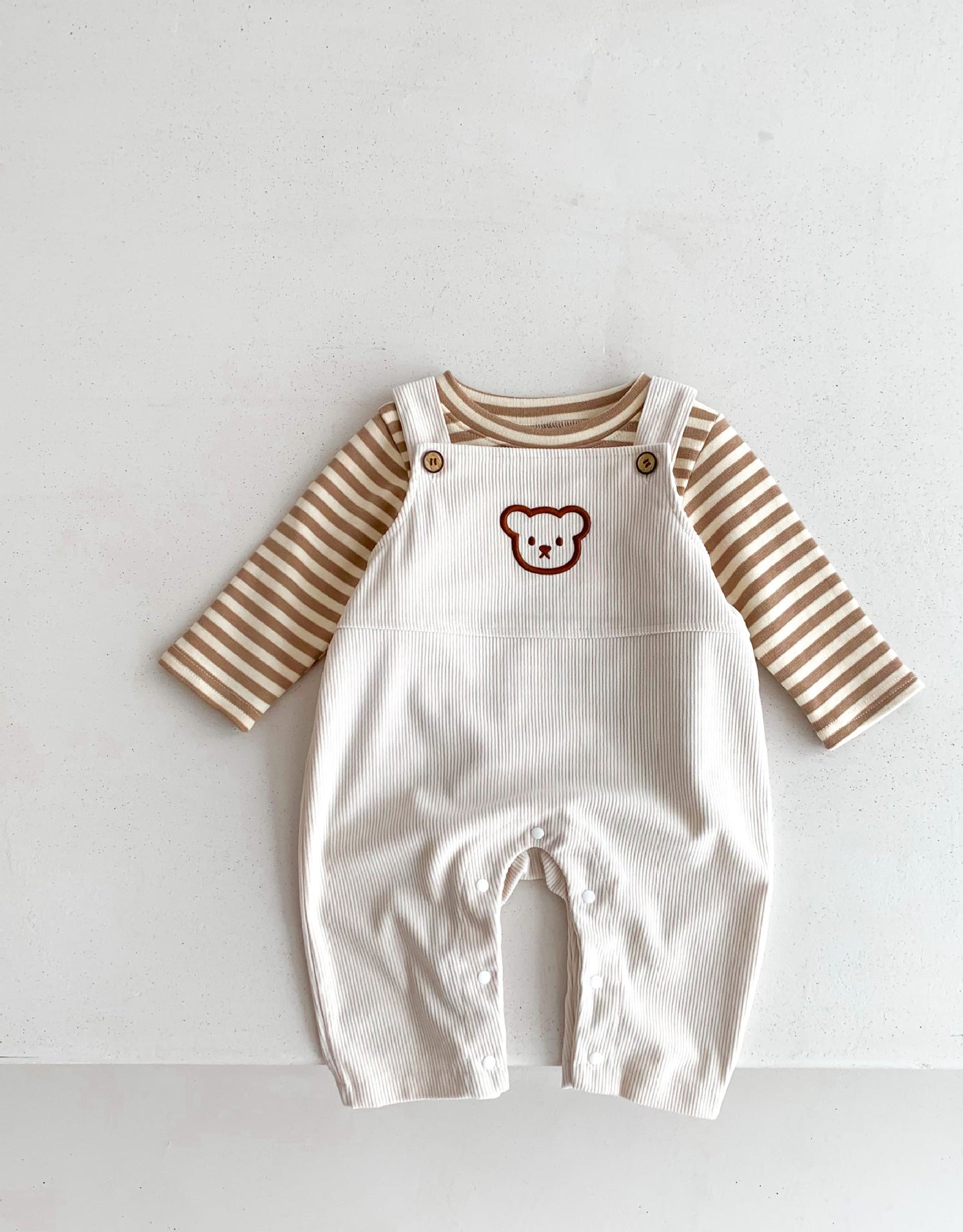 Infant Baby Bear Head Corduroy Combo Overalls In Sets-2