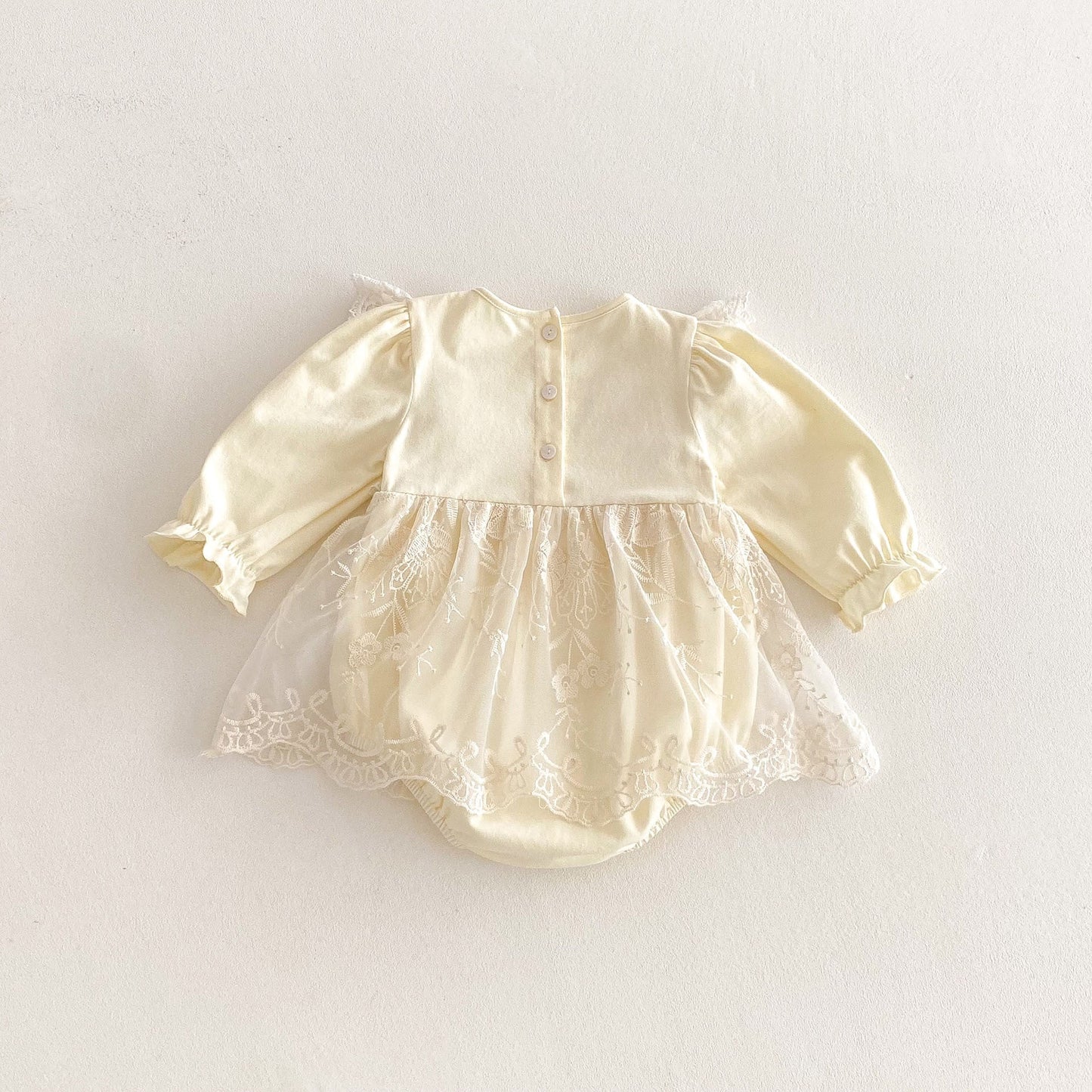 Spring Arrival Baby Girls Cute Floral Embroidered Tulle Long Sleeves Onesies