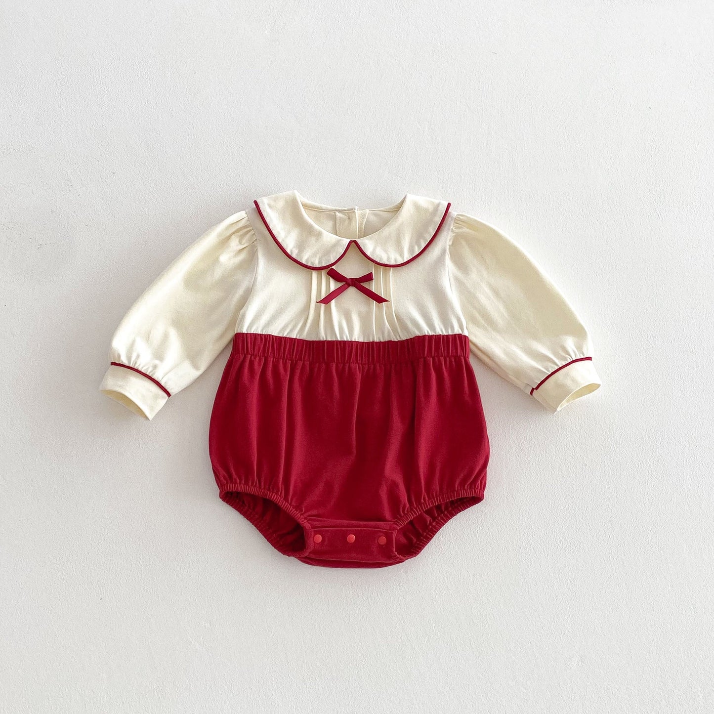 Spring Arrival Baby Girls Cute Color Patchwork Long Sleeves Peter Pan Collar Onesies