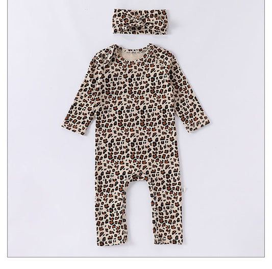 Spring Arrival Baby Unisex Long Sleeves Leopard Pattern Rompers and Onesies