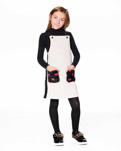 Glittering French Terry Overall Dress Beige And Black