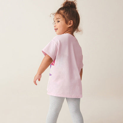 Summer Baby Kids Cartoon Mermaid Pattern T-shirt and Grey Pants Clothing Set for Girls