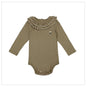 Spring Arrival Baby Girls Long Sleeves Ruffle Design Onesies Bodysuits with Simple Embroidery