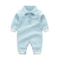 Baby Solid Color Quarter Button Design Lapel Knitted College Style Rompers