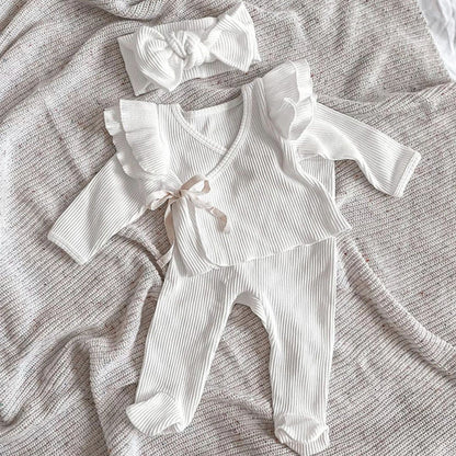 Baby Girl Solid Color Pure Cotton Long Sleeve Tops With Pants Sets