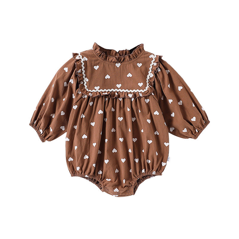 Spring Arrival Baby Girls Long Sleeves Simple Heart Pattern Onesies