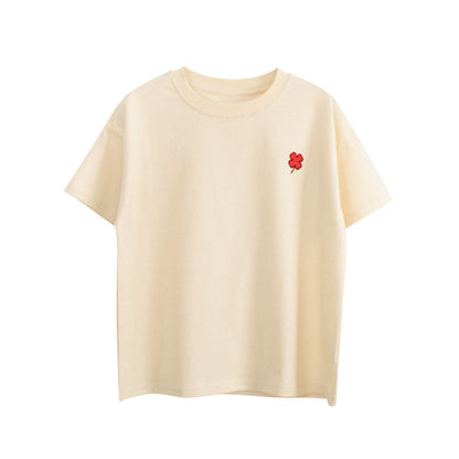 Boys and Girls’ Flower Embroidered T-shirt in European and American Style