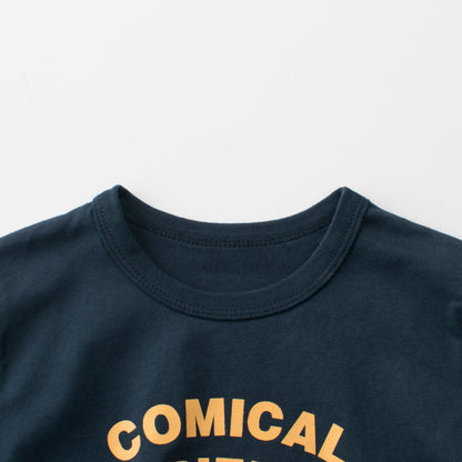 Boys’ Puppy Cartoon and Letters Print T-shirt in European and American Style