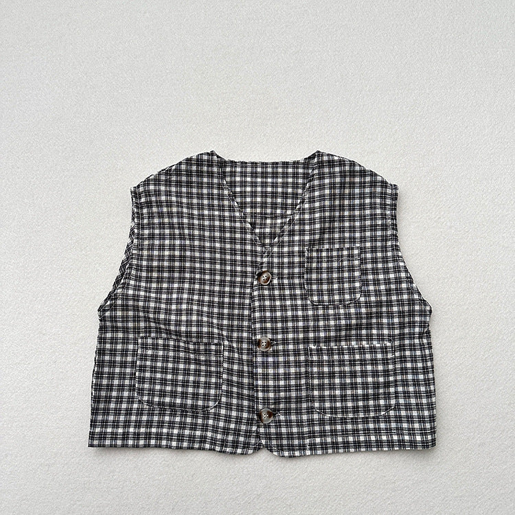 Summer New Arrival Kids Unisex V Neck Sleeveless Single Breasted Top Vest