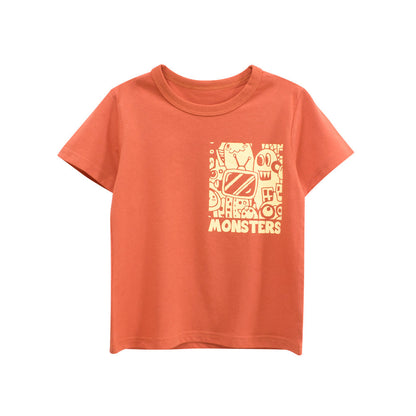 Boys’ Little Monster Cartoon and Letters Print T-shirt in European and American