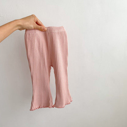 Baby Girl Solid Color Wooden Ear Design Soft Cotton Pants