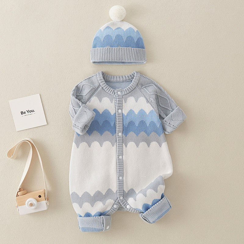 Geometric Pattern Knitted All One Piece Romper