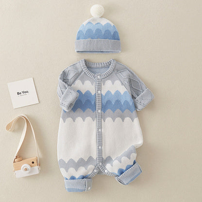 Geometric Pattern Knitted All One Piece Romper