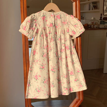 Summer Baby Kids Girls French Short Sleeves Floral Pattern Printed Dress