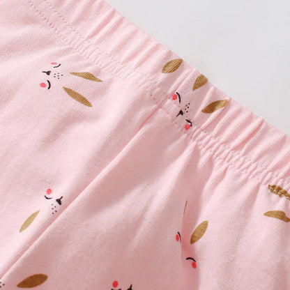 Summer Baby Kids Cartoon Rabbit Pattern T-shirt and Striped Pants Clothing Set for Girls