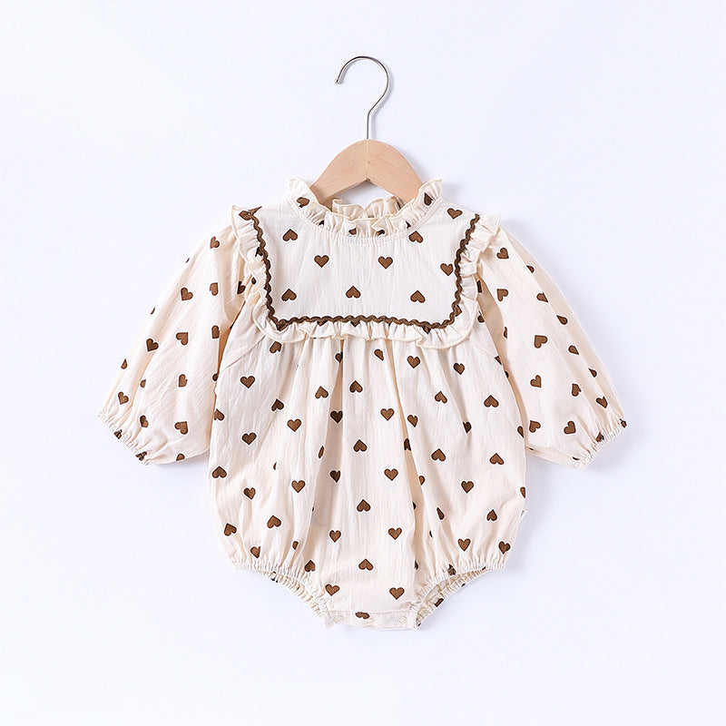 Spring Arrival Baby Girls Long Sleeves Simple Heart Pattern Onesies