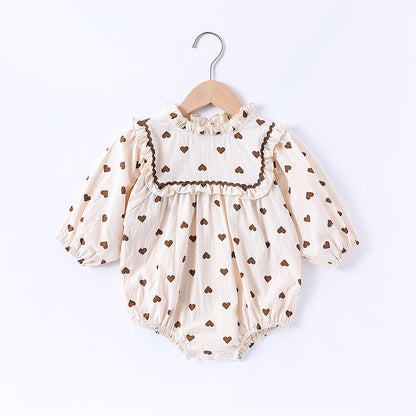 Spring Arrival Baby Girls Long Sleeves Simple Heart Pattern Onesies