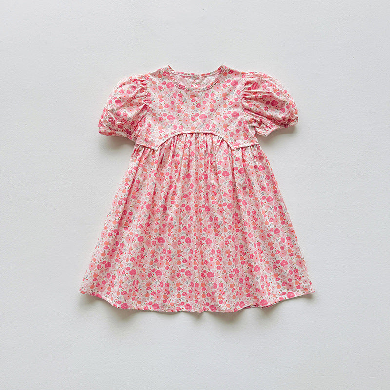 Summer Baby Kids Girls Short-Sleeved Floral Pattern Cute Dress