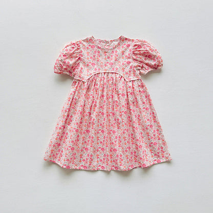 Summer Baby Kids Girls Short-Sleeved Floral Pattern Cute Dress