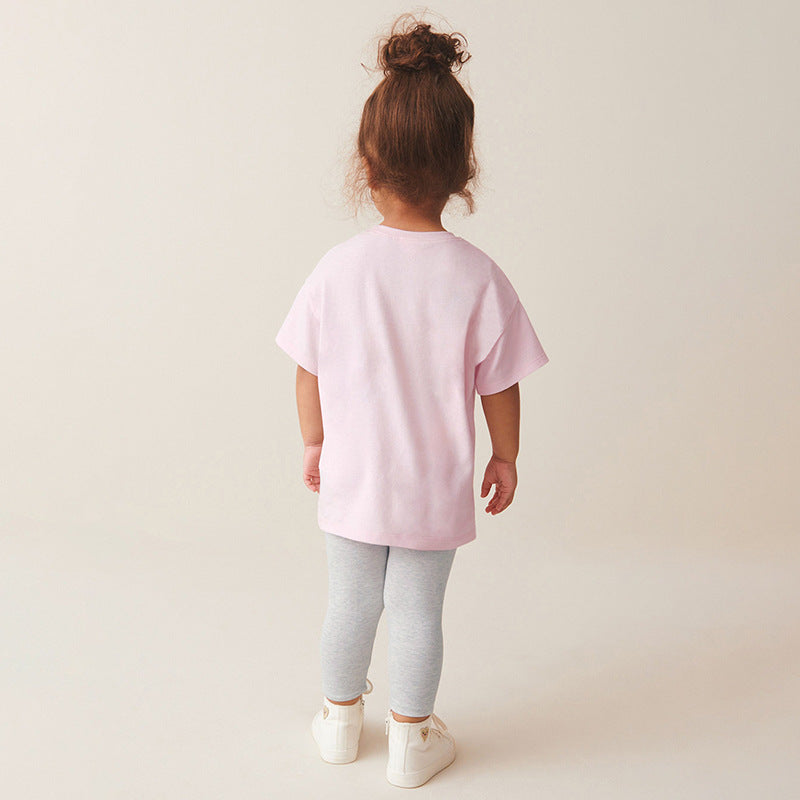 Summer Baby Kids Cartoon Mermaid Pattern T-shirt and Grey Pants Clothing Set for Girls
