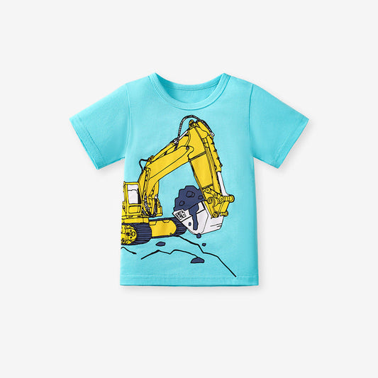 Kids’ Trucks Cartoon Pattern Short Sleeves T-shirt in European and American Style for Summer