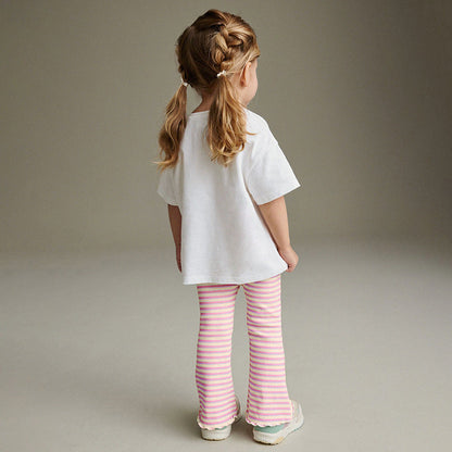 Summer Baby Kids Cartoon Unicorn Pattern T-shirt and Striped Pants Clothing Set for Girls