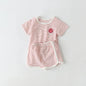 Baby Smiley Patched Pattern Striped Graphic Tee Combo Shorts Sets