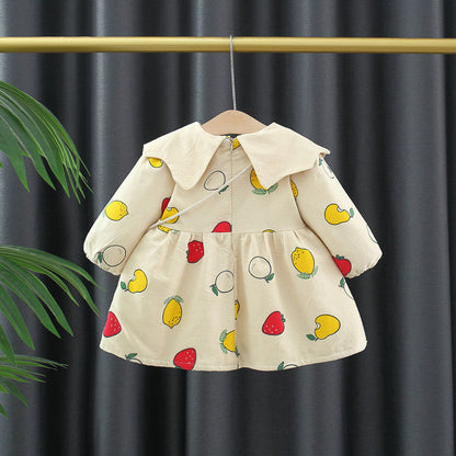 Autumn and Winter Arrival Baby Girls Long Sleeves Fruits Print Dress