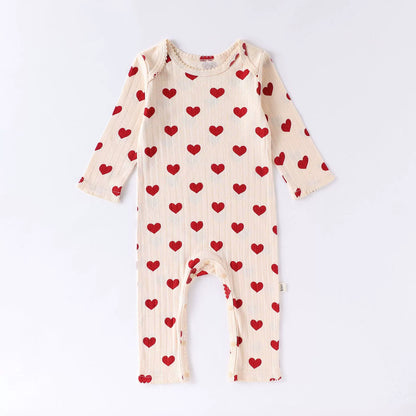 Spring Arrival Baby Unisex Long Sleeves Cute Heart Pattern Rompers