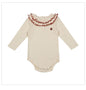 Spring Arrival Baby Girls Long Sleeves Ruffle Design Onesies Bodysuits with Simple Embroidery