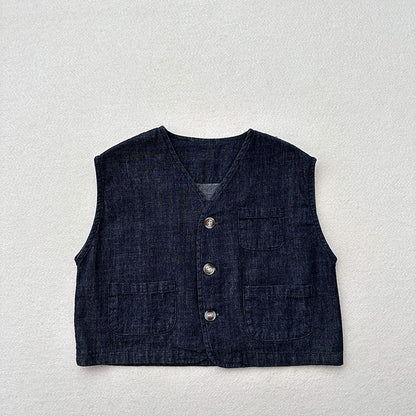 Summer New Arrival Kids Unisex V Neck Sleeveless Single Breasted Top Vest
