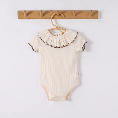 Summer Arrival Baby Unisex Ruffle Design Short Sleeves Thin Onesies-2