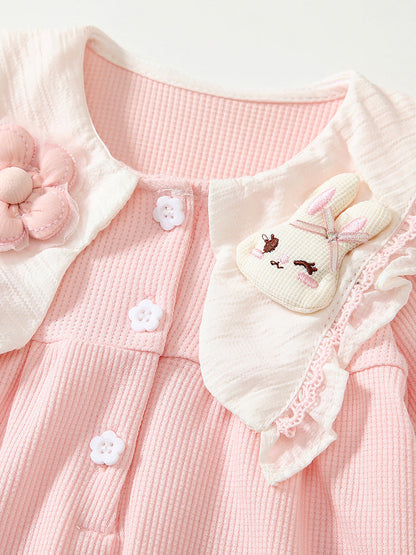 Spring Arrival Baby Girls Flowers and Rabbits Pattern Pink Onesies Bodysuits