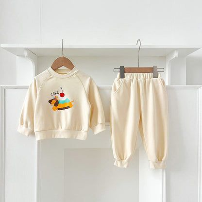 Spring and Autumn Kids Unisex Cute Cartoon Pattern Long Sleeves Top Pullover and Pants clothing Set
