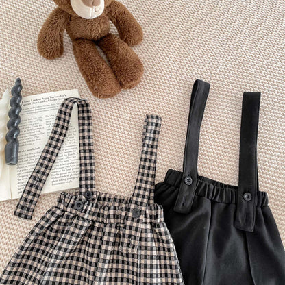 Spring Baby Kids Unisex Plain Long Sleeves Base Shirt And Overalls Clothing Set