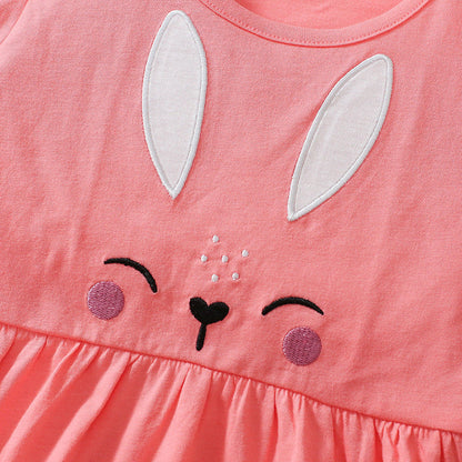 Summer Baby Kids Cartoon Rabbit Pattern T-shirt and Striped Pants Clothing Set for Girls