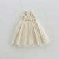 Summer Baby Kids Girls Sleeveless Solid Color Mesh Patchwork Design Off Shoulder Strap Dress-3