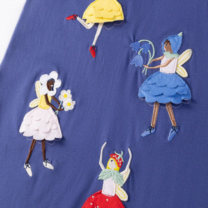 Summer Arrival Cartoon Dancers Pattern Short Sleeves Dress for Stylish Girls