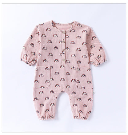 Spring Arrival Baby Unisex Long Sleeves Waffle Grid and Simple Pattern Rompers