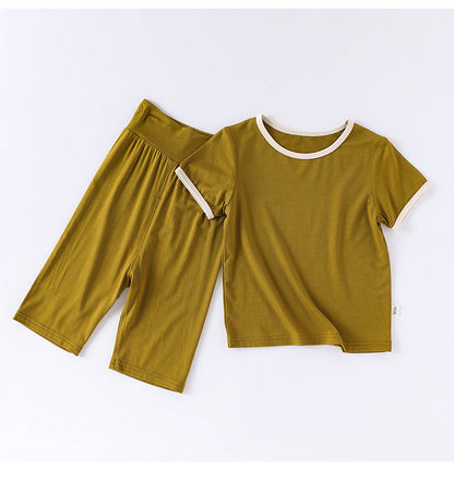 Summer Baby Kids Simple Color Patchwork Top and Plain Pants Casual Clothing Set